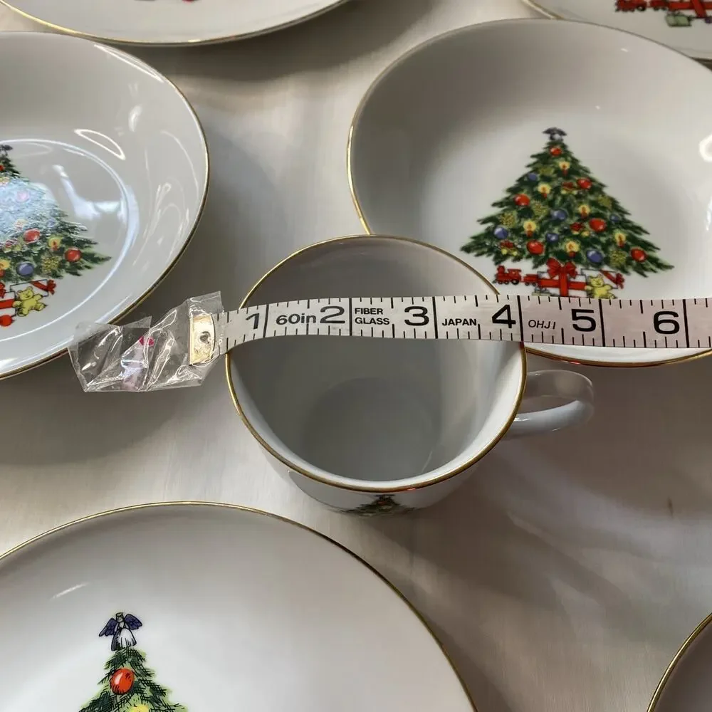 10pc Jamestown China Christmas Treasure China Service Gold Rim & 3 cups 
